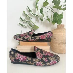 Toms Alpargata Slip On Loafers Shoes Size W 10 Black Pink Floral Satin